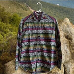Vtg INCHARGE Aztec Southwest Western Button Shirt 100%‎ Cotton Mens Size S Small
